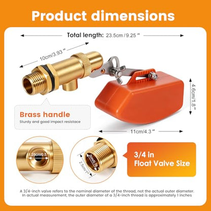 2 Pack Brass Float Valve 3/4 Inch, Auto Water Level Control, No leakage | Water Float Valve with Adjustable Arm, Auto Shut off Pool Pond Float Ball Valve for Trough,Fountains,Water Tank,Aquariums - color: 3/4 in Orange