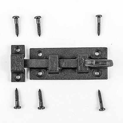 Renovators Supply Manufacturing Door Lock Latch 3.8 in. Black Wrought Iron Pig Tail Tip Styled Slide Bolt Latch with Mounting Hardware - size: Pack of 1, style: 3.88 inch - Curled Tail