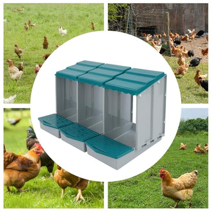 Chicken Nesting Box, 3 Compartments Hen Laying Box with Egg Collection, Portable Outdoor Chicken Coop, Freestanding Large Nest Boxes for Home, Farm, Backyard, Courtyard (Green) - color: Green