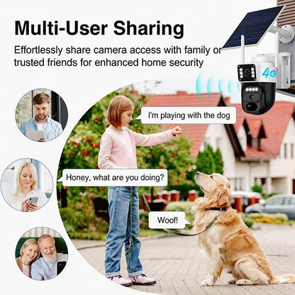 HAWKRAY 4G LTE Outdoor Solar-Powered Cellular Security Camera (Built-in SIM Card, Data Plan Required; No Wi-Fi), Dual Lens, 355° PTZ, Color Night Vision, PIR Motion Detection, Two-Way Audio