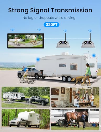 Wireless Backup Cameras System with 10.26"Pre-Wired for Furrion System 1080P HD IPS Touch Screen-No Delay,IP69K Waterproof,Super Night,Wide Split Screen 2-Channel for Reversing RV,Trailer,Camper,Truck