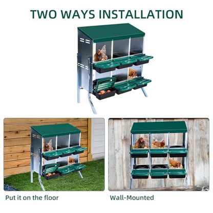 Chicken Nesting Boxes for Chickens,6 Hole Metal Roll Away Nest Box for Chicken Coop,Chickens Laying Egg, Lid Cover to Protect Eggs,Easy Egg Collection,Hen Roosting Boxes