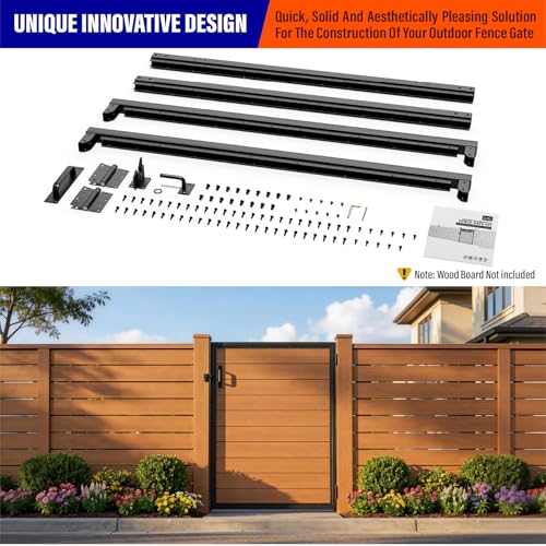 4x5FT (46.78"W X 59"H) 201 Stainless Steel Anti Sag Wooden Fence Gate Kit Heavy Duty Garden Gate Frame Hardware Kit Reinforcement (Left/Right Free-Installation) - size: W4xH5 FT