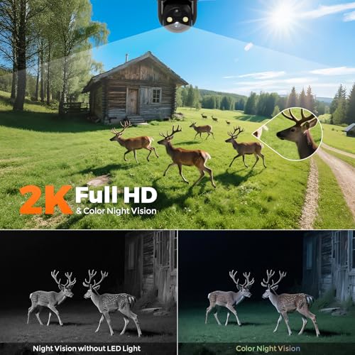 Solareye 4G LTE Cellular Outdoor Camera, No WiFi Security Camera, Built-in SIM Card, 2K Color Night Vision, 360° Live View, PIR Motion Detection, 2-Way Talk for Wildlife Monitoring
