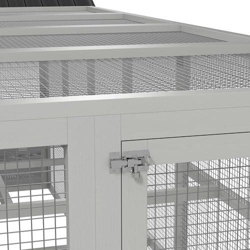 PawHut Wooden Chicken Coop Run for 6-10 Chickens, Hen House, Poultry Cage Add-On with Storage, Perches, 141.75" x 48" x 61", Gray - color: Gray