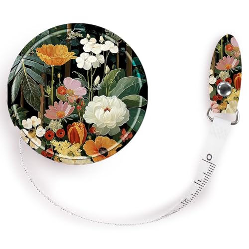 Retractable Mini Tape Measure, Auto-Retract, Premium Leather Tape Measure, Dual-Sided Ruler, Ideal for Fabric Cutting, Body Measurements, and Handicrafts (Black Flowers) - color: Black Flowers