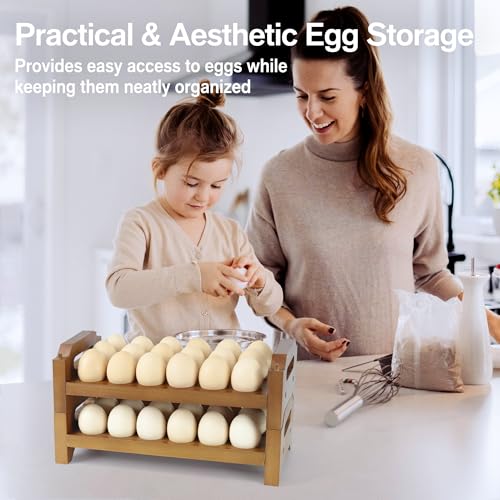 2-Tier Wooden Egg Holder for 36 Eggs, Wooden Egg Holder Countertop with Carry Handle for Chicken, Duck, and Quail Eggs (Stackable) - color: Stackable