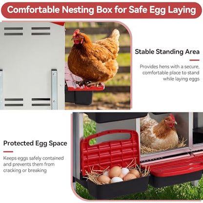 8 Holes Metal Chicken Nesting Box, Heavy-Duty Rustproof Egg Laying Box with Roll Away Tray & Bracket Legs, Nest Boxes for Hens - Easy Egg Collection & Cleaning, Red (8 Holes)