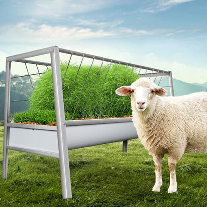 92 Gallon Pasture Feeder - Stainless Steel Goat Hay Feeder Large Capacity with 24.8" Wide Tray, Heavy Duty for Sheep, Horse, Livestock, Saves Time & Hay Waste