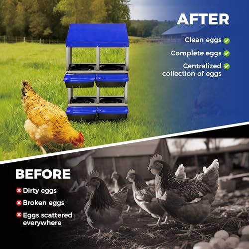 Chicken Nesting Boxes, Heavy-Duty 8-Compartment Metal Chicken Nesting Box – Removable Tray, Ventilation Holes, Easy Egg Collection, Rustproof Galvanized Steel - Blue - 4 - Slot - color: Blue, size: 4 - Slot - Upgraded Version