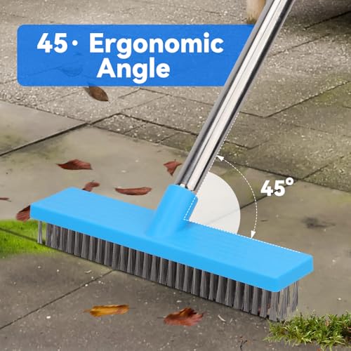 Heavy Duty Wire Broom with 70.8" Telescopic Handle: Stainless Steel Outdoor Broom for Cleaning Moss Concrete Floors Grout Gardens Patio Deck Concrete Garage - color: Blue- 70.8 Inch