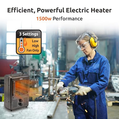 EZ-HEAT 1,500-Watt Portable Milkhouse Style Utility Space Heater with Adjustable Thermostat, Overheat Protection, and Safety Tip-Over Switch, Speckled Gloss, MTFH-01C - color: Gloss Black