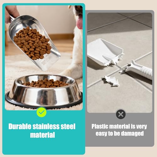 AIERSA Pet Food Scoop & Measuring Cup for Dogs & Cats, Stainless Steel Dog Scoop1 ¾ / ½ / ¼ Cup with Multi-Unit Markings for Precision Feeding, Easy-Clean Metal Food Storage