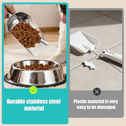 AIERSA Pet Food Scoop & Measuring Cup for Dogs & Cats, Stainless Steel Dog Scoop1 ¾ / ½ / ¼ Cup with Multi-Unit Markings for Precision Feeding, Easy-Clean Metal Food Storage