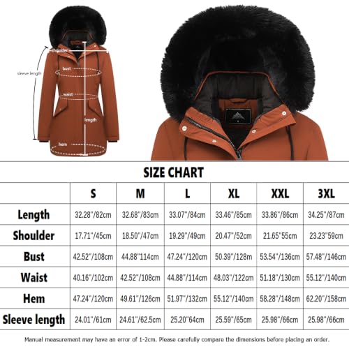 MOERDENG Women's Long Winter Down Coat Thicken Fleece Lined Parka Warm Puffer Jacket With Faux Fur Detachable Hood - color: Brown, size: Medium