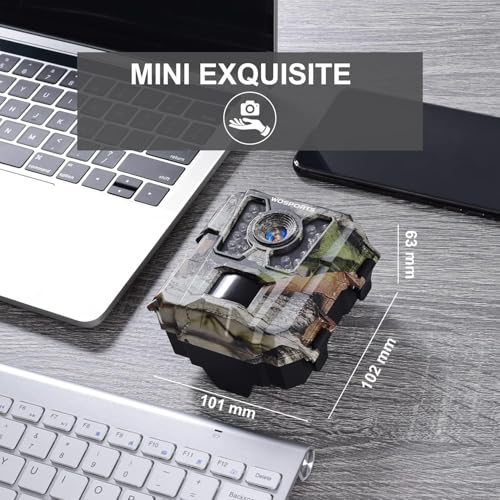 WOSPORTS Mini Trail Camera,24MP 1080P HD Game Camera Motion Activated with IR Night Vision Waterproof Video Deer Cam for Outdoor Wildlife Monitoring