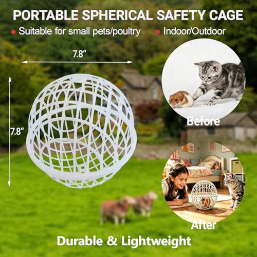 7.8" Ball-Shaped Movable Pigeon Chick Coop, Little Rabbit Duck Guinea Pig Safe Walking Net,Preventing Dog Bites, Predation by Eagles Wolves Cats Eagles, Pet Safety Cage - color: White