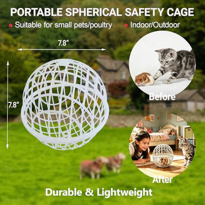 7.8" Ball-Shaped Movable Pigeon Chick Coop, Little Rabbit Duck Guinea Pig Safe Walking Net,Preventing Dog Bites, Predation by Eagles Wolves Cats Eagles, Pet Safety Cage - color: White
