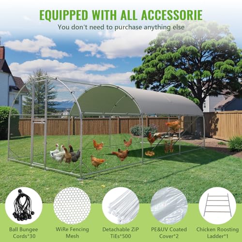 Large Metal Chicken Coop, Chicken Runs for Yard with Cover, Arch Roof Chicken Coop, Outdoor Chicken Pen, Heavy Duty Galvanized Steel Frame, Waterproof Cover, 10 x 20 x 6.5 FT - size: 118.1"L x 78.7"W x 235.2"H