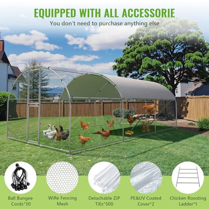 Large Metal Chicken Coop, Chicken Runs for Yard with Cover, Arch Roof Chicken Coop, Outdoor Chicken Pen, Heavy Duty Galvanized Steel Frame, Waterproof Cover, 10 x 20 x 6.5 FT - size: 118.1"L x 78.7"W x 235.2"H