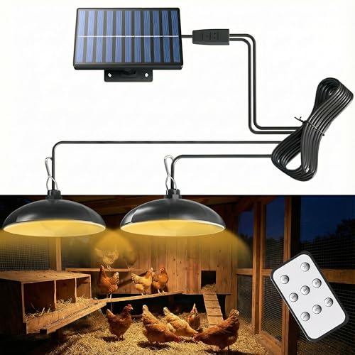 redaica Solar Chicken Coop Light with Timer, 2 Lamps & Remote 3/5/8H Chicken Coop Accessories, 3 Brightness Levels Solar Lights for Chicken Coop, Waterproof Light for Sheds Barns, Stables, Duck Houses