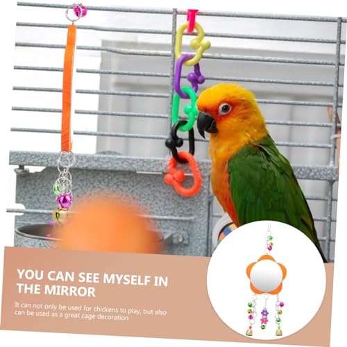 VICASKY 1pc Bird Mirror Toy for Parrots and Chickens Sturdy with Bell Fun Chewing Plaything for Cages Easy Installation Rooster Coop Accessory