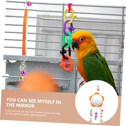 VICASKY 1pc Bird Mirror Toy for Parrots and Chickens Sturdy with Bell Fun Chewing Plaything for Cages Easy Installation Rooster Coop Accessory