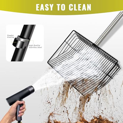 Metal Chicken Poop Scooper, 5-in-1 Detachable Chicken Coop Scoop Rake, Long Stainless Steel Handle, Chicken Litter Scoop Sifting Shovel Chicken Coop Scooper for Sand (10inch Large) - size: 10inch Large