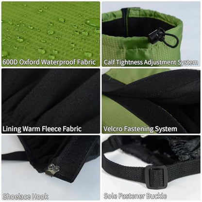 Winter Snow Gaiters for Hiking - Waterproof Ankle Covers for Snow Trekking, Skiing - Universal Fit Men Women - color: Blue fleece