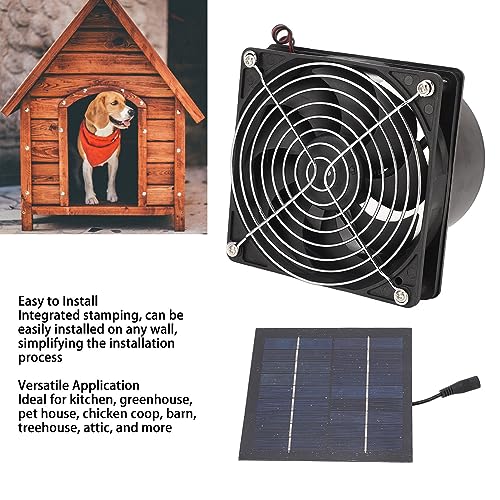 Fafeicy Solar Exhaust Fan, ABS Monocrystalline Silicon Pet Solar Ventilation Fan 50W 5 to 12V 3000 RPM Wall Mounted for Attic Greenhouse Chicken Coop Pet House