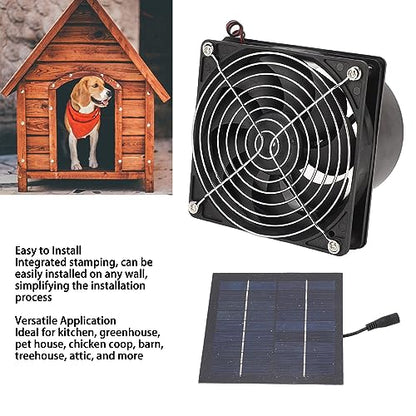 Fafeicy Solar Exhaust Fan, ABS Monocrystalline Silicon Pet Solar Ventilation Fan 50W 5 to 12V 3000 RPM Wall Mounted for Attic Greenhouse Chicken Coop Pet House