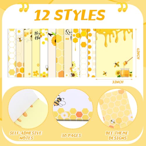 24 Pcs Bee Sticky Notes with Pens Bee Themed Gifts Self Adhesive Notepad Cute Memo Notes Pads Black Ink Ballpoint Pen for Animal Lover Christmas Gifts Office School Students Teacher Supplies - style: Bee