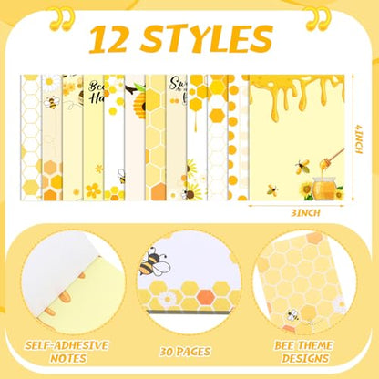 24 Pcs Bee Sticky Notes with Pens Bee Themed Gifts Self Adhesive Notepad Cute Memo Notes Pads Black Ink Ballpoint Pen for Animal Lover Christmas Gifts Office School Students Teacher Supplies - style: Bee