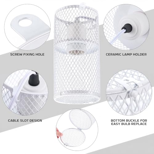 VIHOSE 1 Pcs Reptile Heat Lamp Guard with 150W Ceramic Heat Emitter Basking Anti Scald Heating Lamp Holder Mesh Cage Reptile Protection Lampshade for Lizard Snake Without Bulb (4 Inch,White,White) - color: White, White