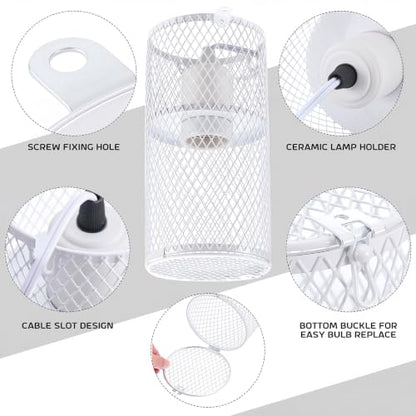 VIHOSE 1 Pcs Reptile Heat Lamp Guard with 150W Ceramic Heat Emitter Basking Anti Scald Heating Lamp Holder Mesh Cage Reptile Protection Lampshade for Lizard Snake Without Bulb (4 Inch,White,White) - color: White, White