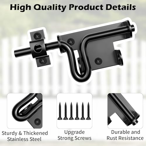 Heavy Duty Gate Latch with Padlock Hole for Outdoor Fence | Metal Thickened Slide Bolt Latch, Left or Right-handed Use, Fit Wooden Fence/Shed Door/Barn Doors