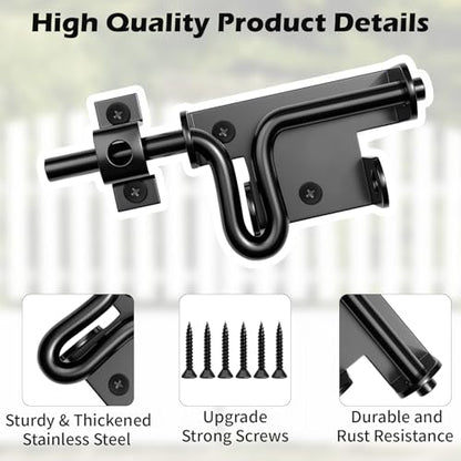Heavy Duty Gate Latch with Padlock Hole for Outdoor Fence | Metal Thickened Slide Bolt Latch, Left or Right-handed Use, Fit Wooden Fence/Shed Door/Barn Doors