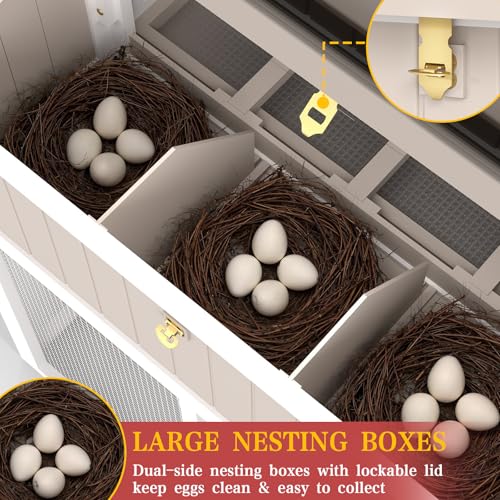 Large Chicken Coop Outdoor with Run, Expandable Hen House with 4 Nesting Boxes, Rabbit Hutch Poultry Bunny Cage for 2-4 Chickens with 4 Perches, Removable Tray and Ramp (56.3" L x 35.24" W x 52.8" H)