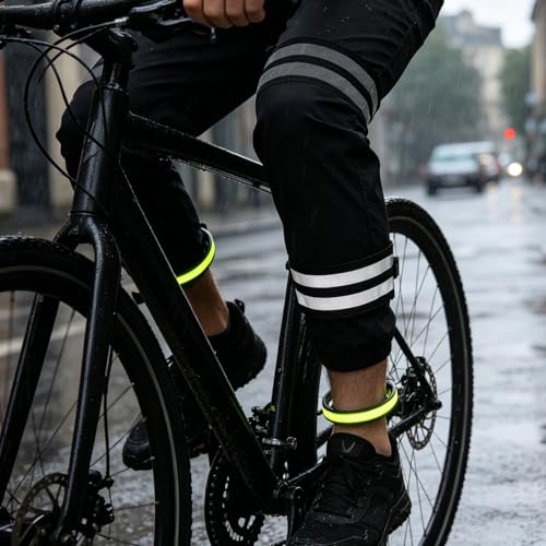 1 Set High Reflective Pant Cuff Clips with Leg Bands - High Reflective Pant Leg Strap for Biking - Cycling Trouser Cuff Clips for Night Riding Safety