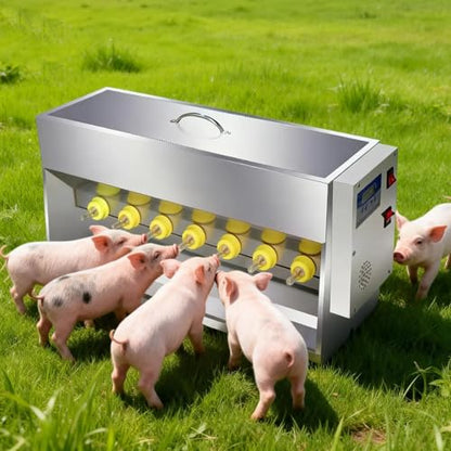 Constant Temperature Piglet Milk Feeding Machine, Pig Nursing Feeder with Sound Source Hole & 10/14 Nipples, Stainless Steel Farm Breeding Equipment for Newborn Piglets 10Heads - color: 10heads