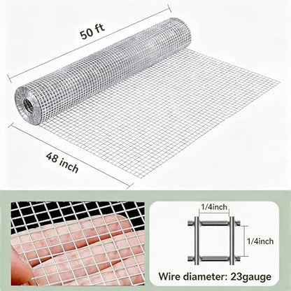 Amagabeli Galvanized Hardware Cloth 1/4 inch 48 x 50 ft 23 Gauge Chicken Wire Fence Welded Wire Mesh Roll Plant Supports Poultry Netting Garden Bed Animal Cage Snake Rabbit Gopher Rodent Proof - size: 1/4" 48"x50'