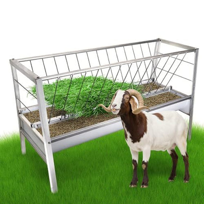 Goat Hay Feeders 77 Gallon, 2 in 1 Design Livestock Feeder Trough with 2 Trays, Heavy-Duty Galvanized Metal, Livestock Shelter for Cow Horse Deer Goat Hay Feeders, Easy to Assemble, Sliver