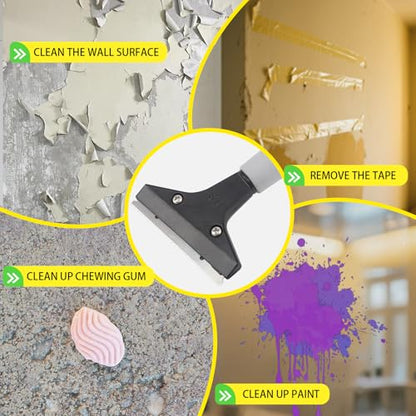Floor Scraper Tool, Floor Scraper Long Handle Heavy-duty 16-47" Comes with 10 Metal Blades Suitable for Cleaning Floors Windows and Wall Labels Soft Sponge Handle