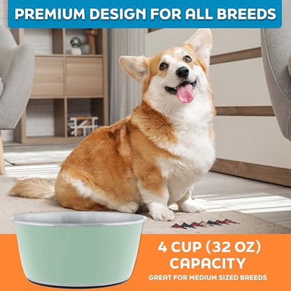 Master Pet Supply Stainless Steel Dog Bowls Set of 2 (32 Oz Each) with Non-Slip Rubber Base - Pistachio - Basic Dog Food Bowl Water & Food Bowls for Small Medium Large Dogs & Cats, Metal Dish - color: Pistachio, size: 4 Cups (32 oz) 2 Pack
