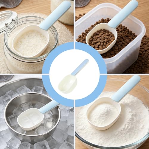 Pet Food Scoop,Cat Food Measuring Cups,Comfortable Long Handle Scoop for Dog,Cat,Ferret and Rabbit Food,Easy-Clean Food Scoop,1 Cup Size Pet Food Feeding Scoop Dishwasher Safe(White Blue)