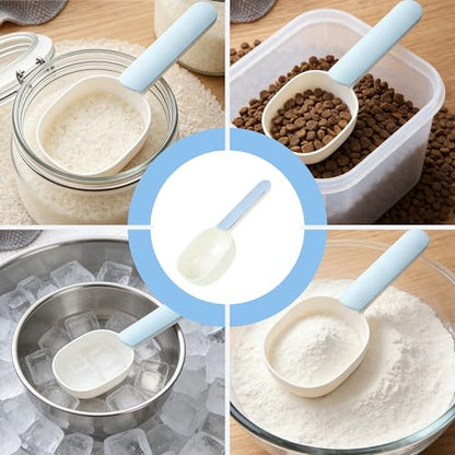 Pet Food Scoop,Cat Food Measuring Cups,Comfortable Long Handle Scoop for Dog,Cat,Ferret and Rabbit Food,Easy-Clean Food Scoop,1 Cup Size Pet Food Feeding Scoop Dishwasher Safe(White Blue)