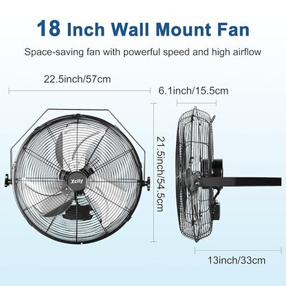 Xcity 18 Inch Metal Wall Mounted Fan, Max 4200 CFM High Velocity Industrial Fan with 3 Speeds & 360°Adjustable Tilt for Warehouse, Workshop, Greenhouse, Commercial - size: 18'' Standard
