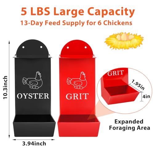 2Pack Chicken Grit Feeder, Metal Oyster Shell Feeder with Lid, Hanging Gravity Chicken Poultry Feeders Trough, Coop Accessories Supplies