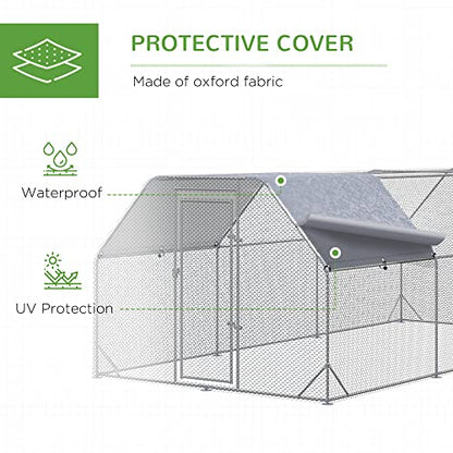 PawHut Large Chicken Coop Metal Chicken Run with Waterproof and Anti-UV Cover, Flat Shaped Walk in Fence Cage Hen House for Outdoor and Yard Farm Use, 1" Tube Diameter, 9.2' x 18.7' x 6.4' - size: 9.2' x 18.7' x 6.4'