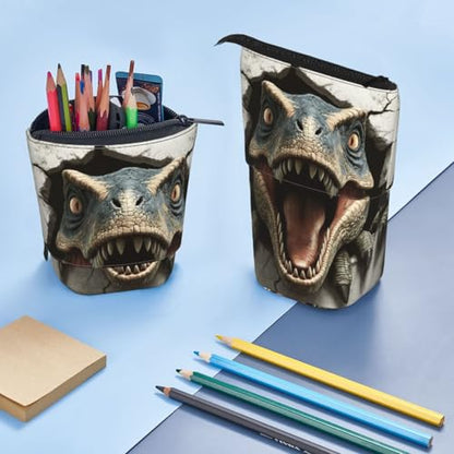 Dinosaur Kids Standing Pencil Case Girls Boys Telescopic Stationary Pouch with Zipper Large Capacity Stand up Pen Bag Portable Makeup Holder for Children School Students Office Supplies - color: Dinosaur